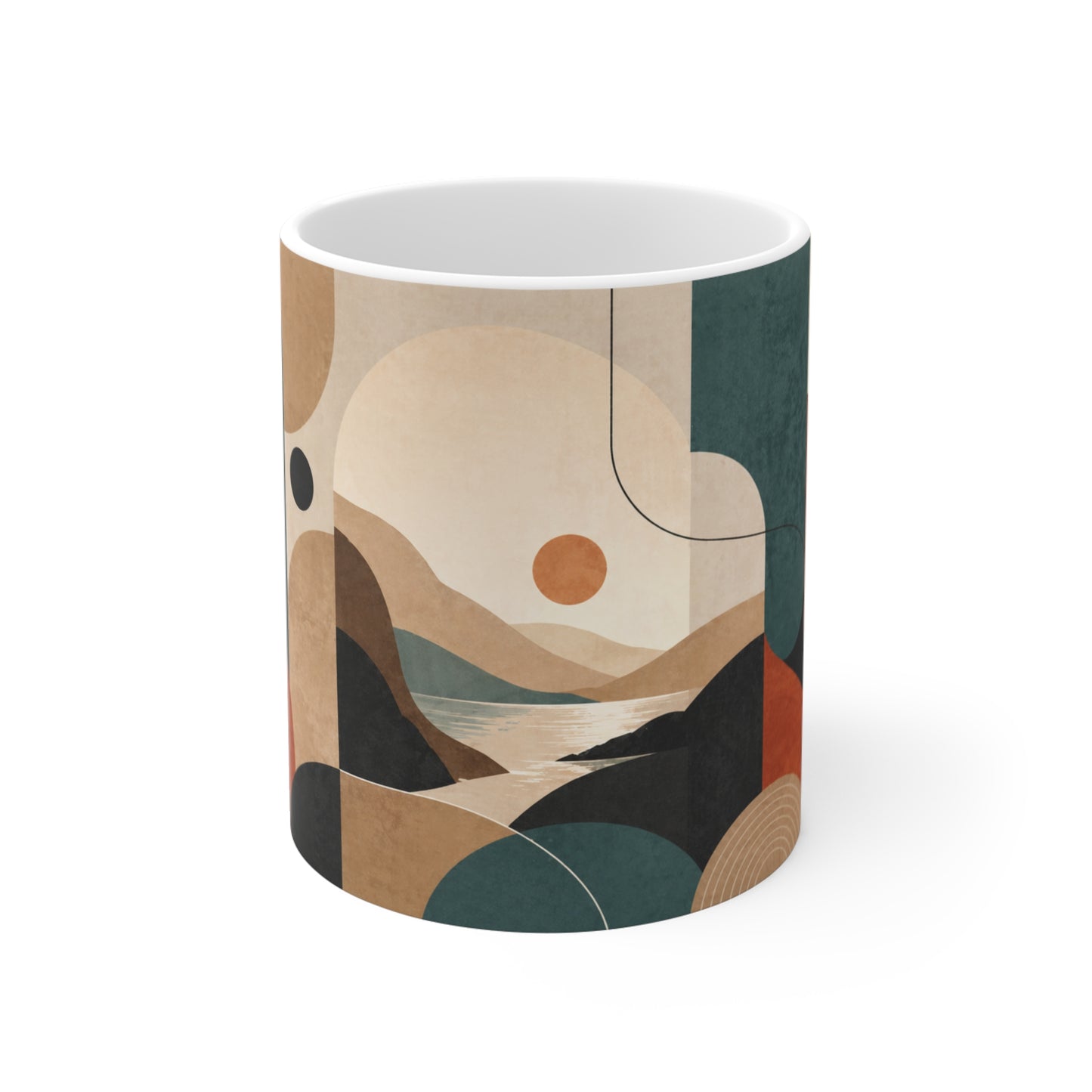 Abstract Retro Landscape Mug — Mid-Century Geometric Coffee Cup