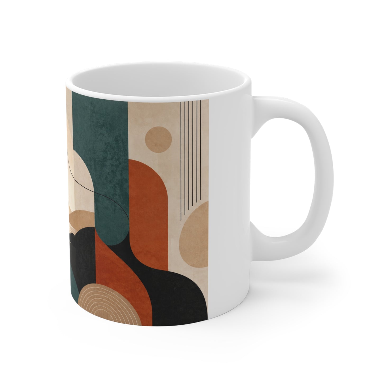 Abstract Retro Landscape Mug — Mid-Century Geometric Coffee Cup