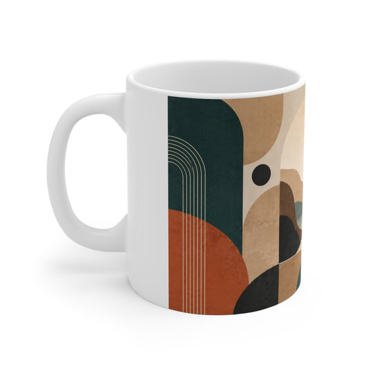 Abstract Retro Landscape Mug — Mid-Century Geometric Coffee Cup